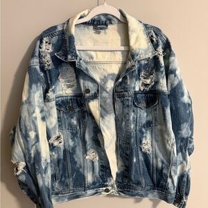 Tie-Dye Distressed Denim Jacket